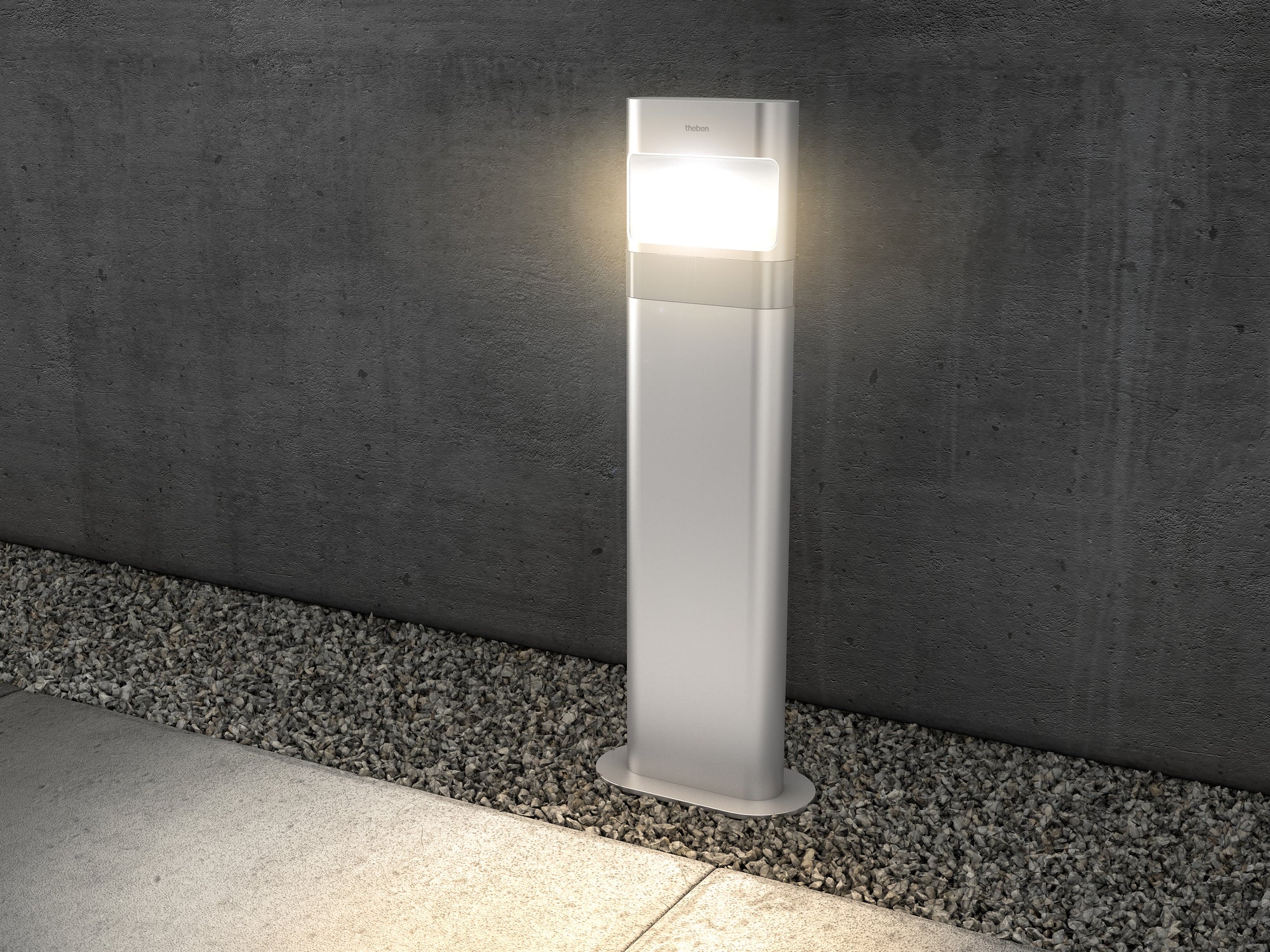 THEBEN LED-Poller-Leuchte (lang) mit Bewegungsmelder und Steckdose für Bodenmontage, 8,5 Watt, aluminium
