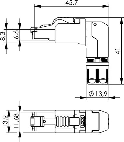 TELEGÄRTNER 100023062 (J00026A4001) Konektor 4x90 T568B Cat.6A, MFP8, protiprach. krytka