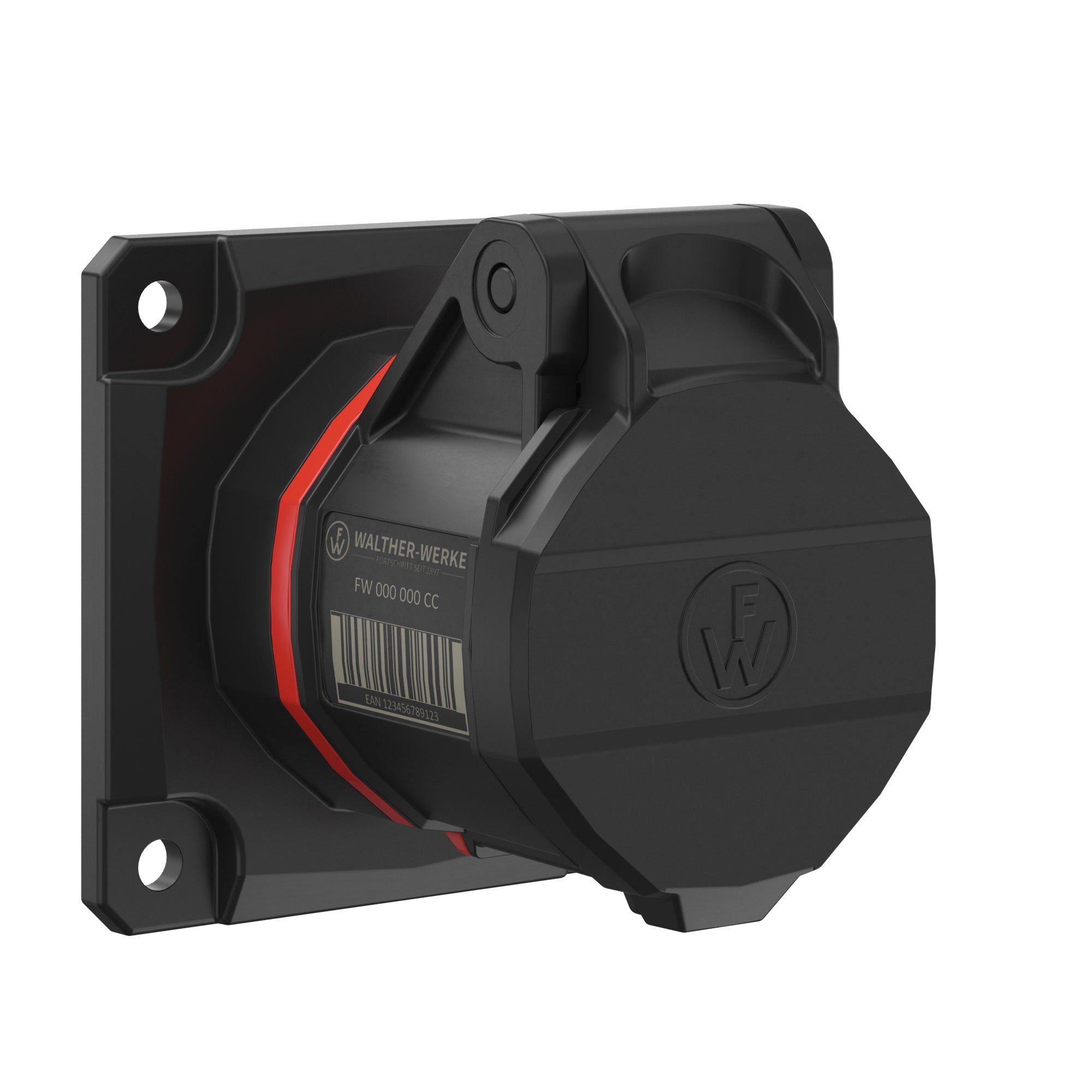 WALTHER FW410506SK CEE Vestavná zásuvka přímá NEO, 16A 5P 400V 6h, IP54, se šroubovým připojením, černá/červená
