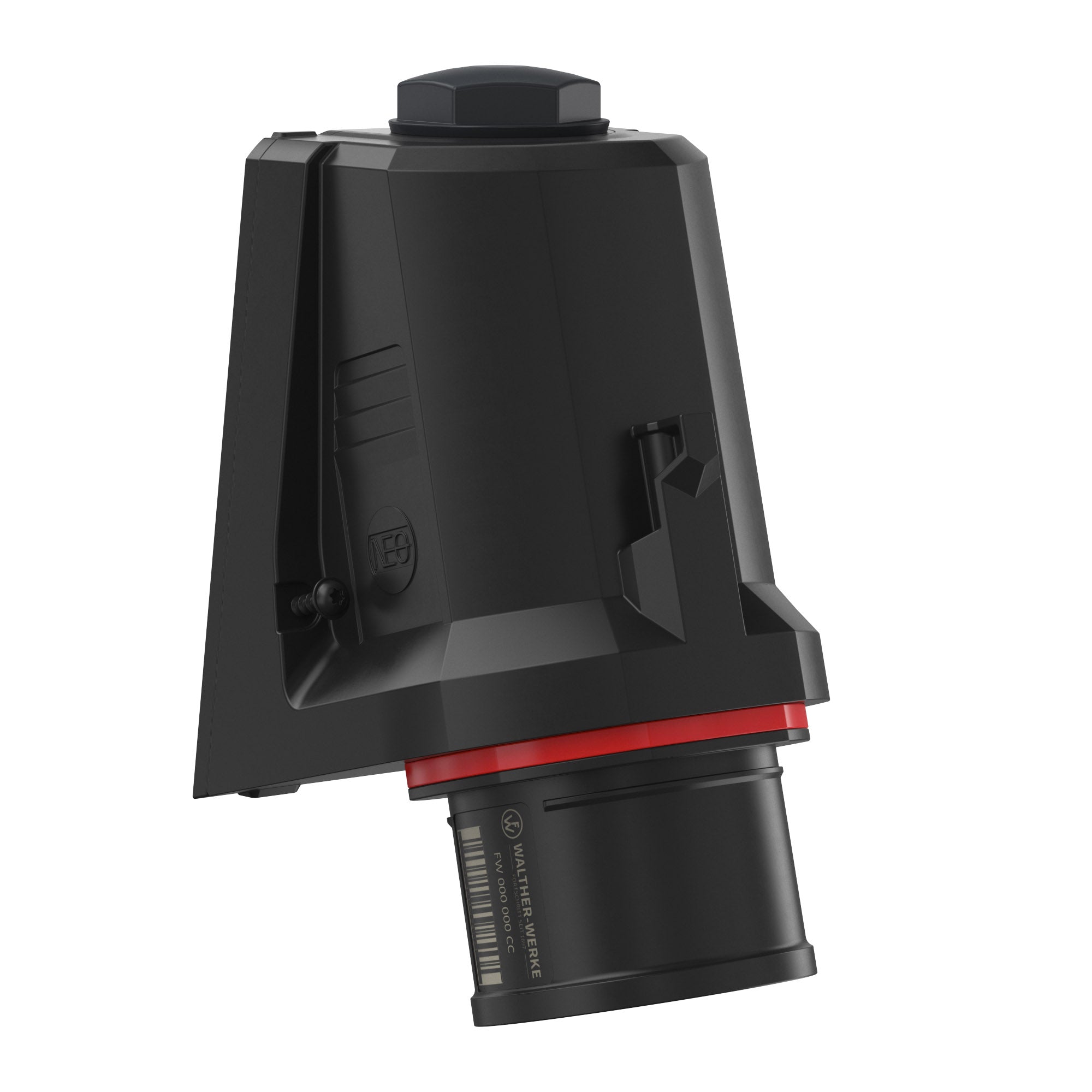 WALTHER FW710506SK CEE Nástěnná přívodka šikmá NEO, 16A 5P 400V 6h, IP54, se šroubovým připojením, černá/červená
