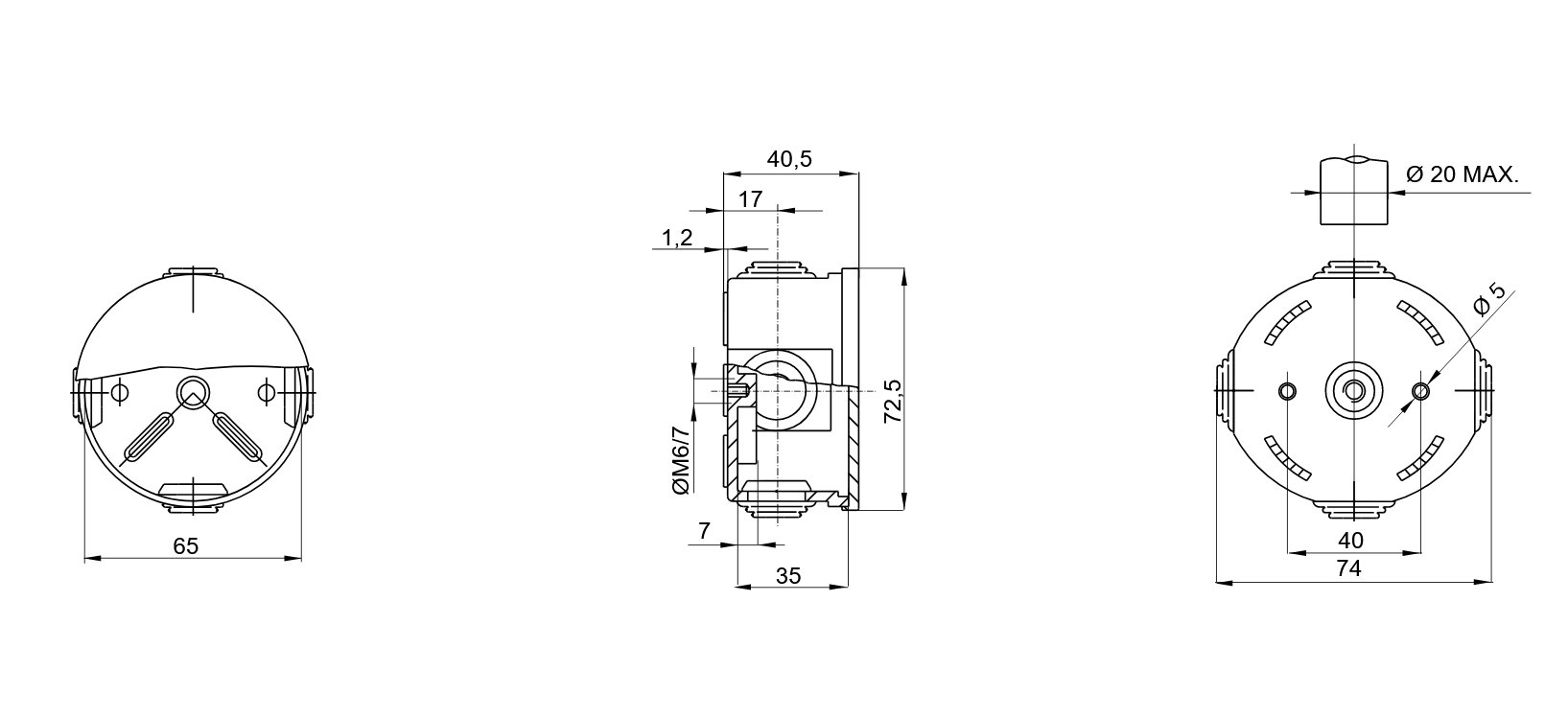 GEWISS GW44051R Rozbočovací krabice s ploch. víkem, IP44,  ∅ 65x35mm