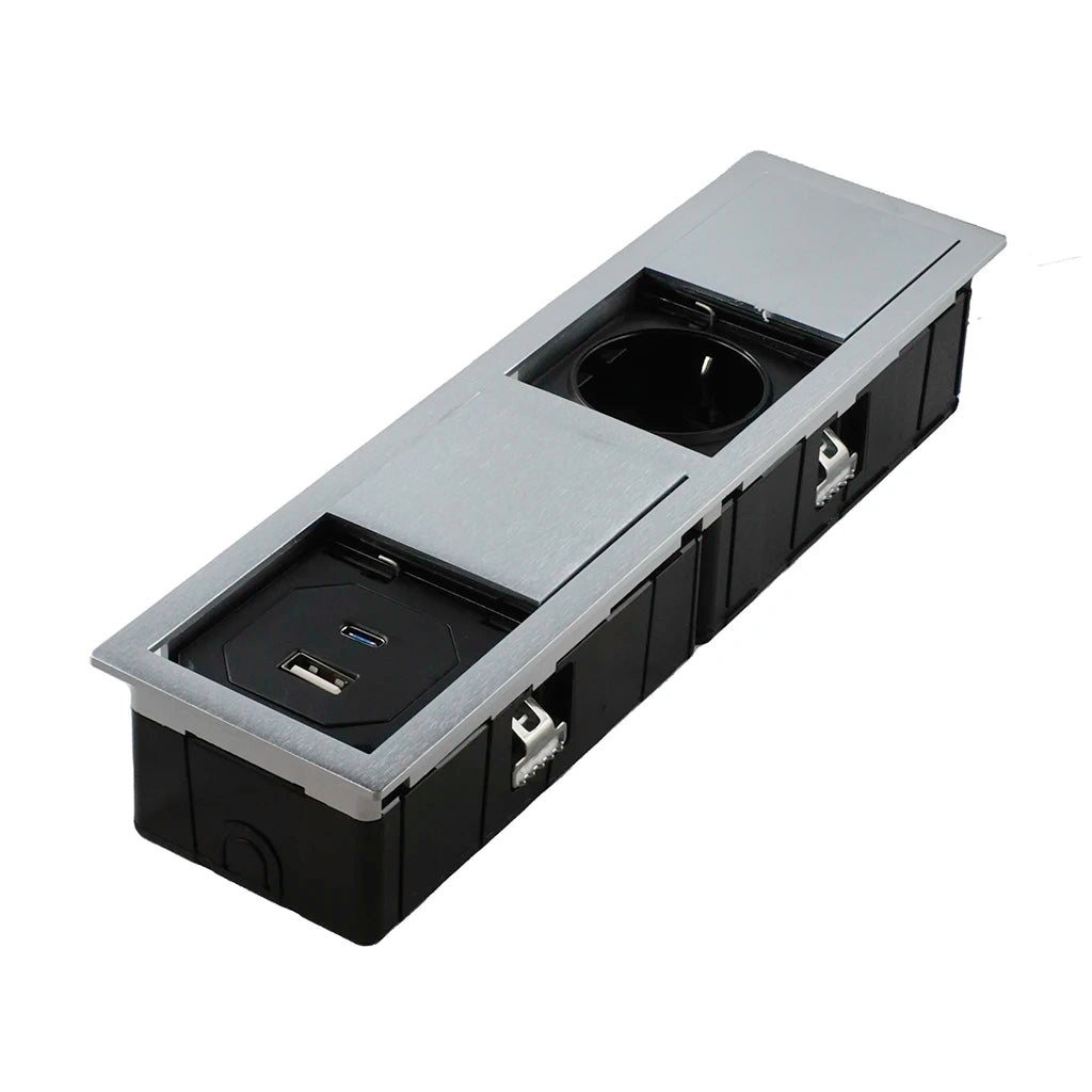 ASA 06025E00015 Vestavná zásuvková jednotka VERSAHIT MONO COMBI 1x230V, 1x USB 5V (A+A), kartáčovaná nerez