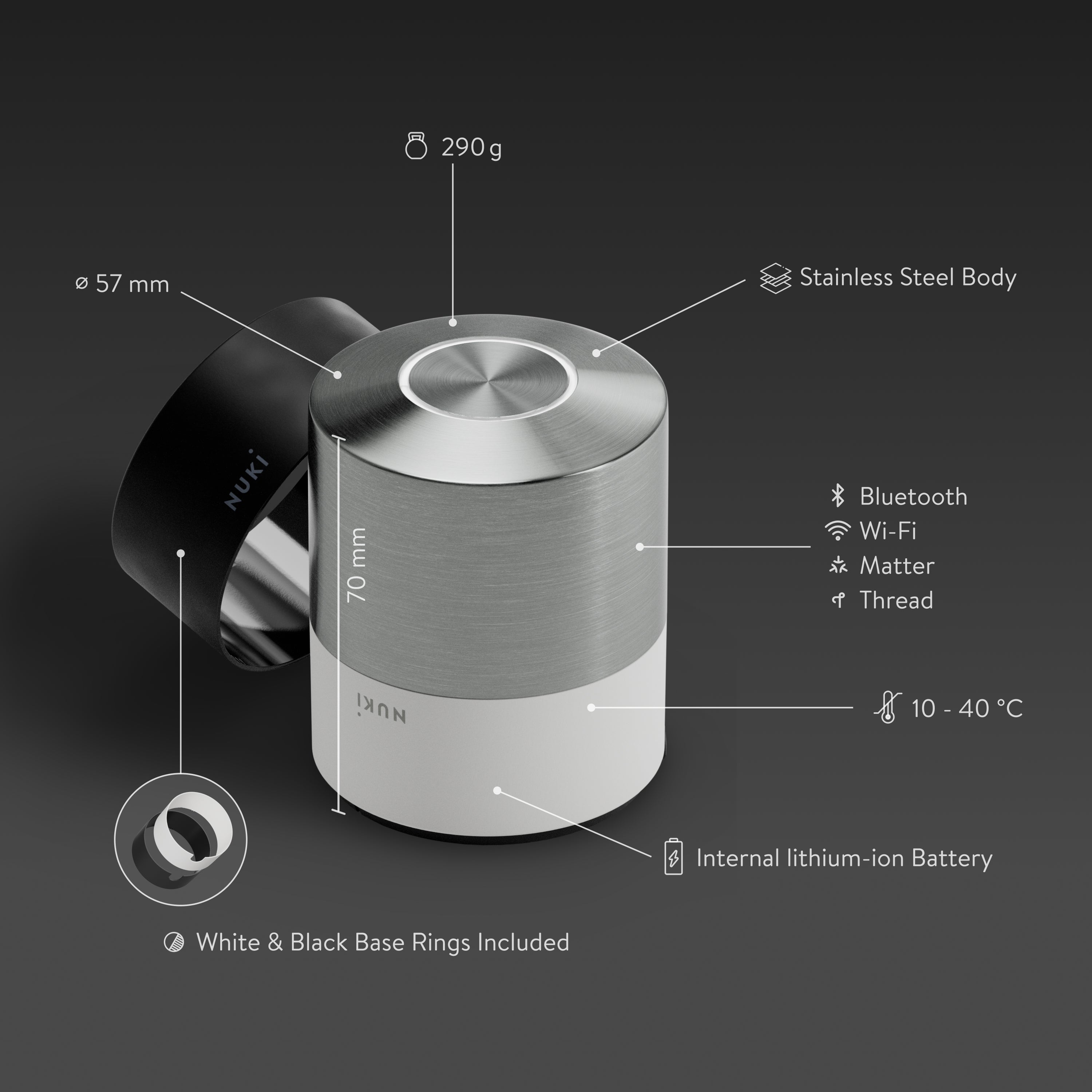 NUKI 221147 SMART LOCK PRO Chytrý zámek, Wi-Fi, Matter, 5. generace, černý/bílý
