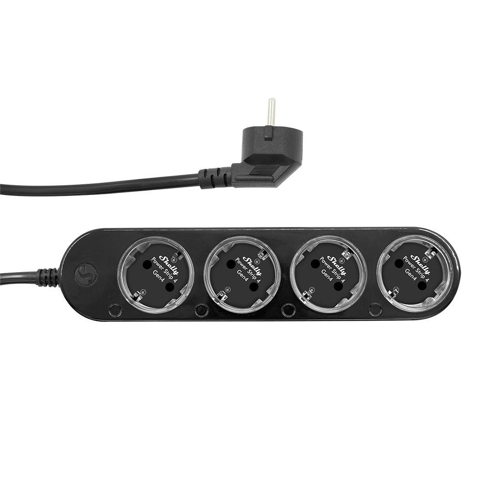Shelly Power Strip 4 Gen4 Black – Chytrá prodlužovací lišta s Wi-Fi, Bluetooth a měřením spotřeby