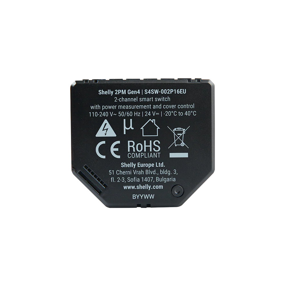 Shelly 2PM Gen4 – Dvoukanálový chytrý spínač s měřením spotřeby a podporou Matter & Zigbee