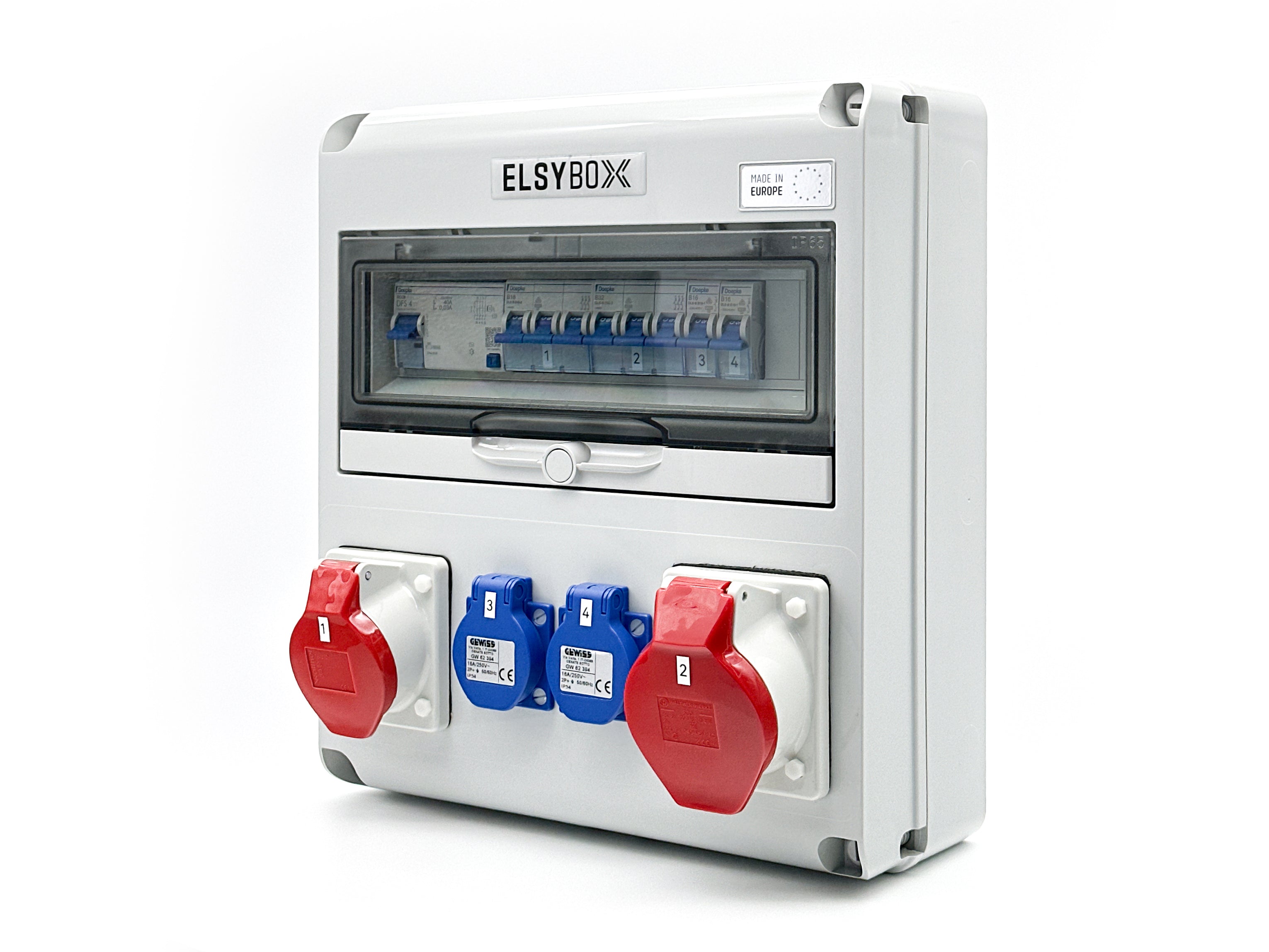 ELSYBOX P693F01120F Zásuvková skříň 2x CEE (16/32 A), 2x 230 V, jištěná, s chráničem
