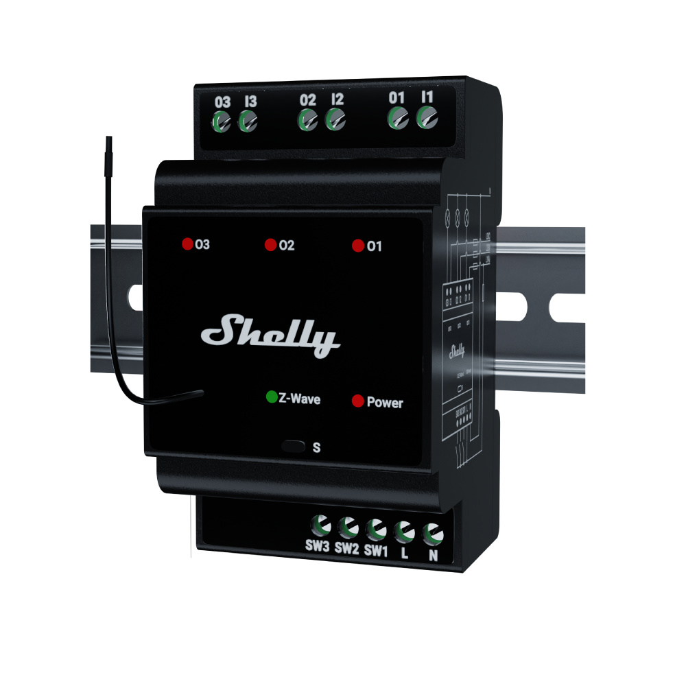Shelly Wave PRO 3 (2025) LR – Spínací modul na DIN lištu