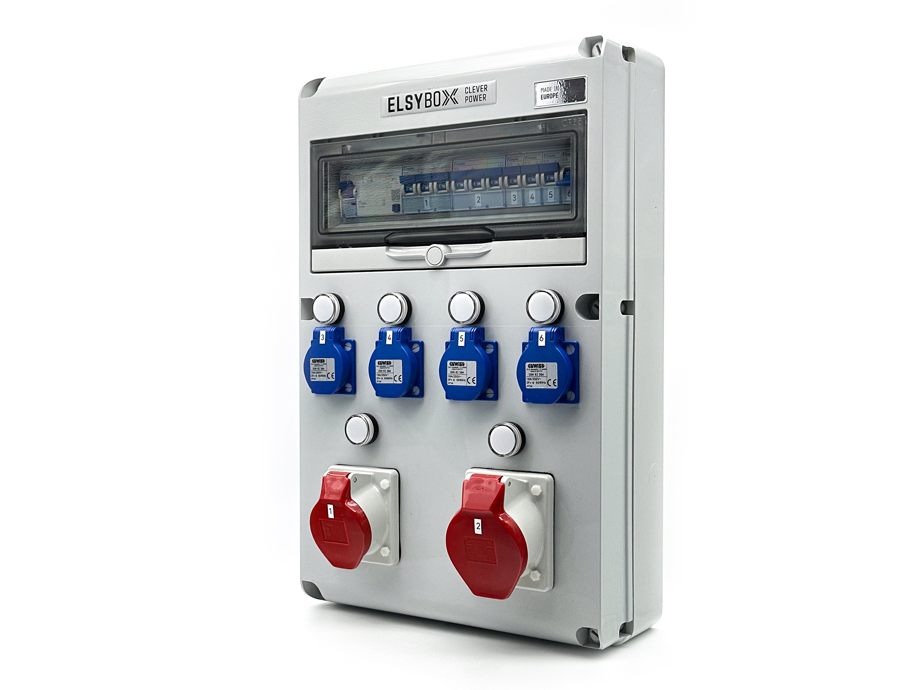 ELSYBOX P698F01140F Zásuvková skříň 2x CEE (16/32 A), 4x 230 V, jištěná, s chráničem