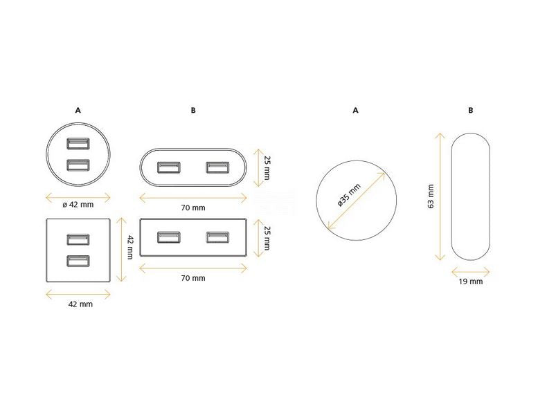 ASA 06029P00007 Nabíjecí HUB vestavný VERSAPICK, 2xUSB 5V (typ A), 70x25mm, obdélníkový, plast, bílá matná